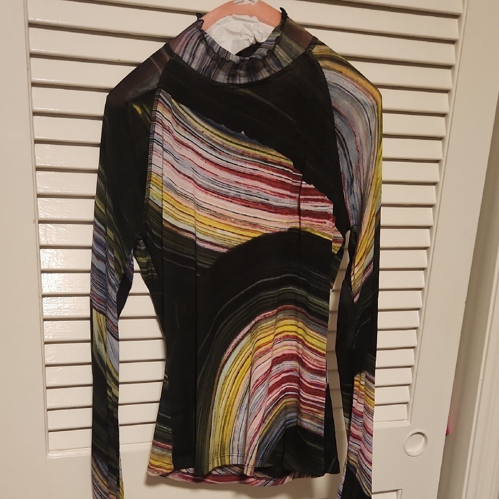 Diane Von Furstenberg Multicolor Swirl Long Sleeve Blouse